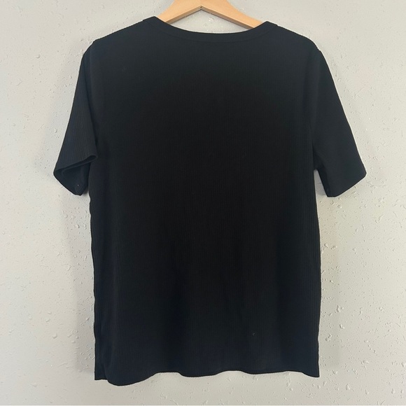 🦋 a new day Black Short Sleeve Tee Comfy Casual Ribbed Stretch Classic Neutral - Picture 4 of 6